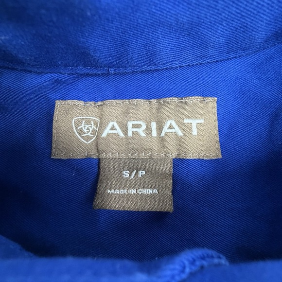 Ariat Shirt Men Small Blue Long Sleeve Button Down Cotton Solid Western Workwear - Picture 4 of 9